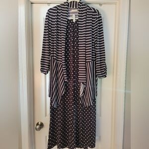 EUC Chico's Brown and White Stripe/Polka Dot Pant Suit - Top Size 2/Pant Size 3